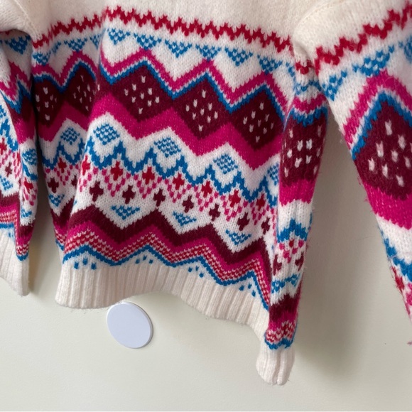 LOFT Whisper White Fair Isle Wide Sleeve Mock Neck Sweater M Medium Pink Blue - Picture 4 of 8